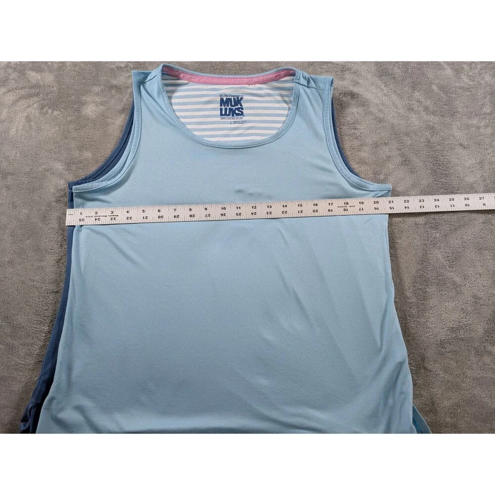 2 Muk Luks Pajama Tank Tops Womens L Blue Cloud Knit Sleepwear Nightshirts - Picture 8 of 9